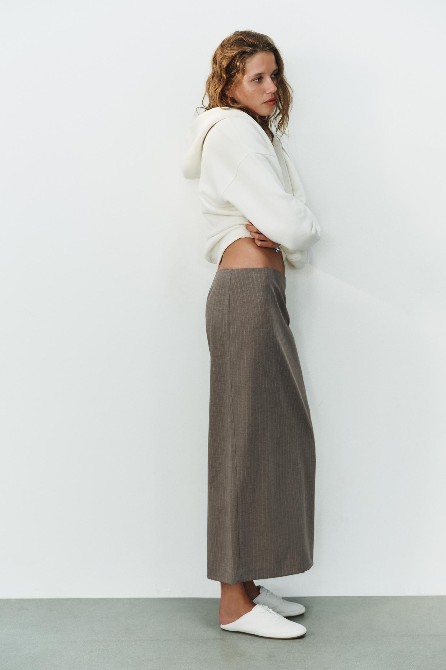Женская юбка Zara Pinstripe MIDI, цвет: Коричневый меланжевый — фото 3