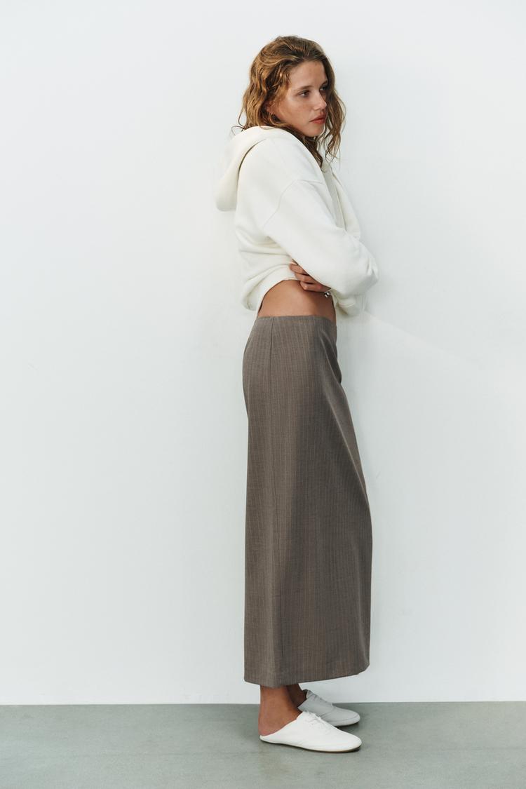 PINSTRIPE MIDI SKIRT — Brown marl