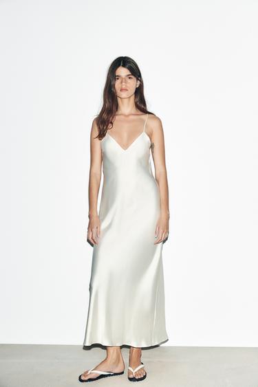 SATIN MIDI DRESS WITH STRAPPY BACK - Oyster-white by Zara - Image 0