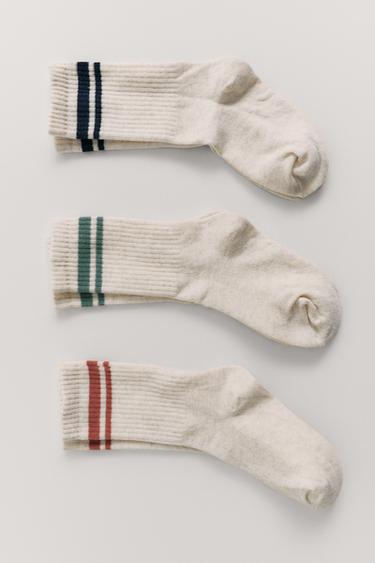 Zara THREE-PACK OF STRIPED LONG SOCKS - Beige marl