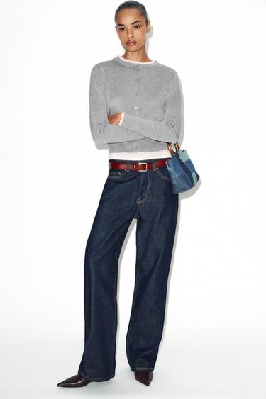 CARDIGAN WITH LACE TRIM - Pearl grey by Zara