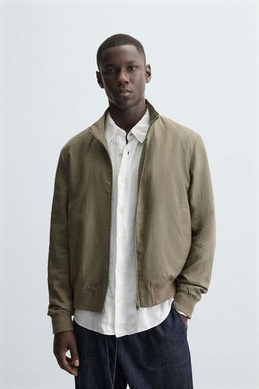 CAZADORA BOMBER 100% LINO - Khaki claro de Zara