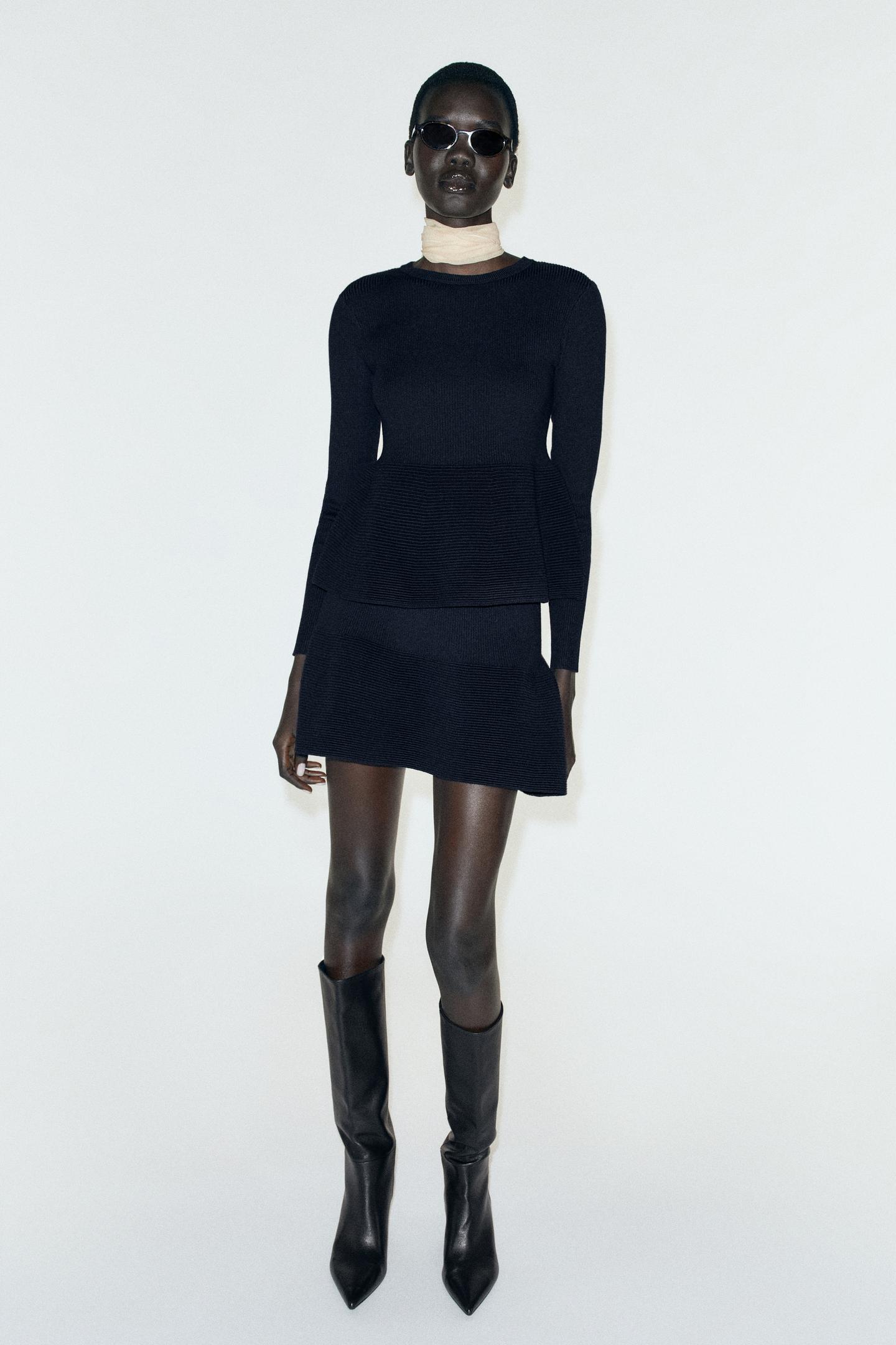 Женская юбка Zara Peplum Knit Mini, цвет: Тёмно-синий