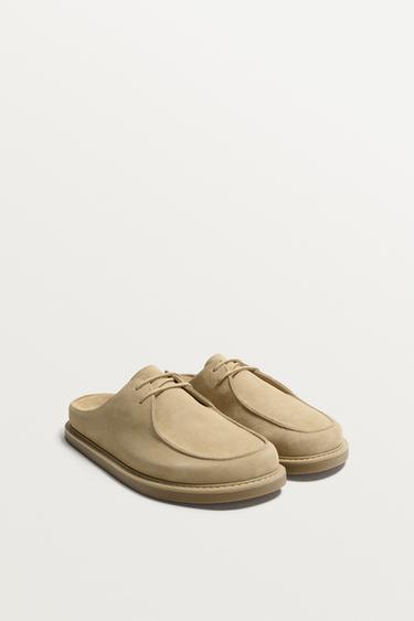 Zara LEATHER CLOGS - Beige