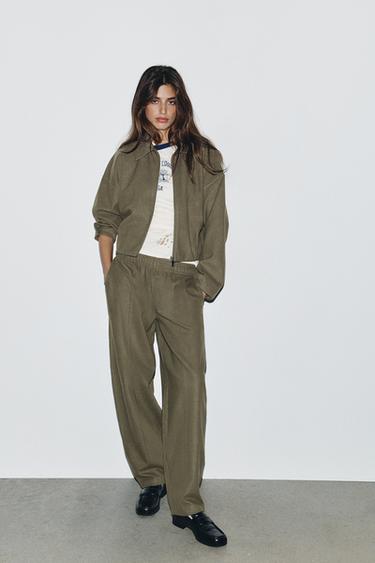 ბომბერი SOFT ელვა-შესაკრავით - Zara-ს Khaki - სურათი 0
