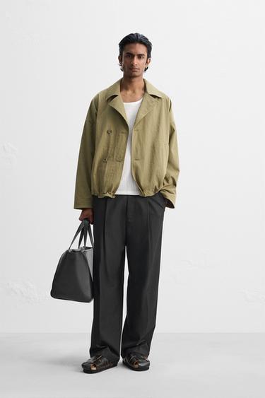 Zara SHORT TECHNICAL FABRIC TRENCH COAT - Oil