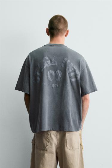 T-SHIRT DÉLAVÉ À IMPRIMÉS EN CONTRASTE - Gris clair de Zara - Image 2