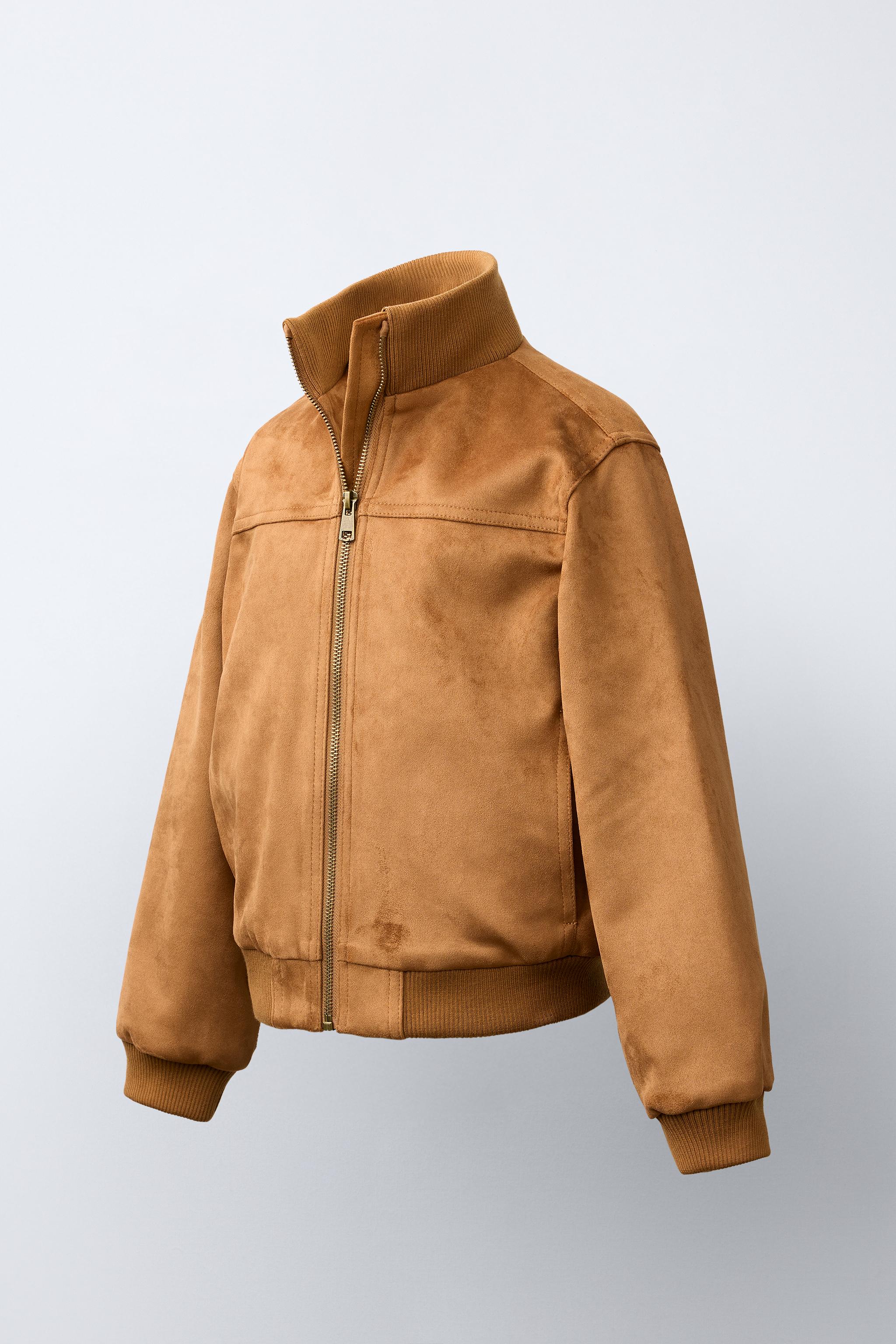 FAUX SUEDE BOMBER JACKET — taupe brown