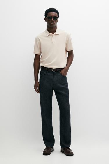 Zara Micro-textured cotton piqué polo shirt - Stone - Image 0