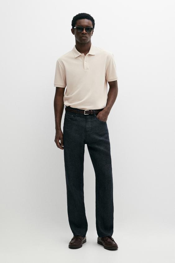 Zara Micro-textured cotton piqué polo shirt - Stone - Image 0