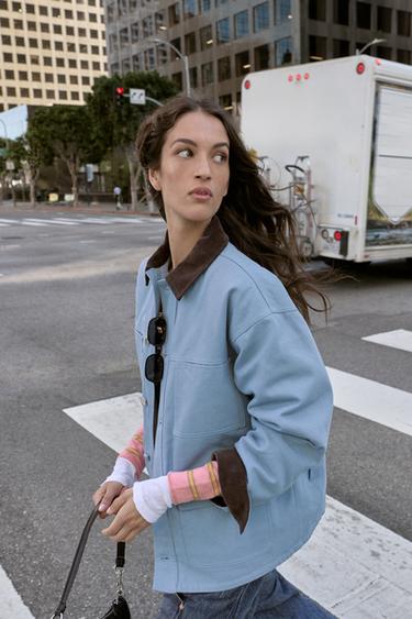 Zara PADDED COMBINATION COLLAR JACKET - Sky blue