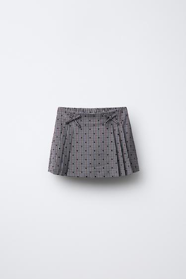 CHECKED BERMUDA SKORT WITH FLOCKED HEARTS - Blue grey by Zara - Image 0