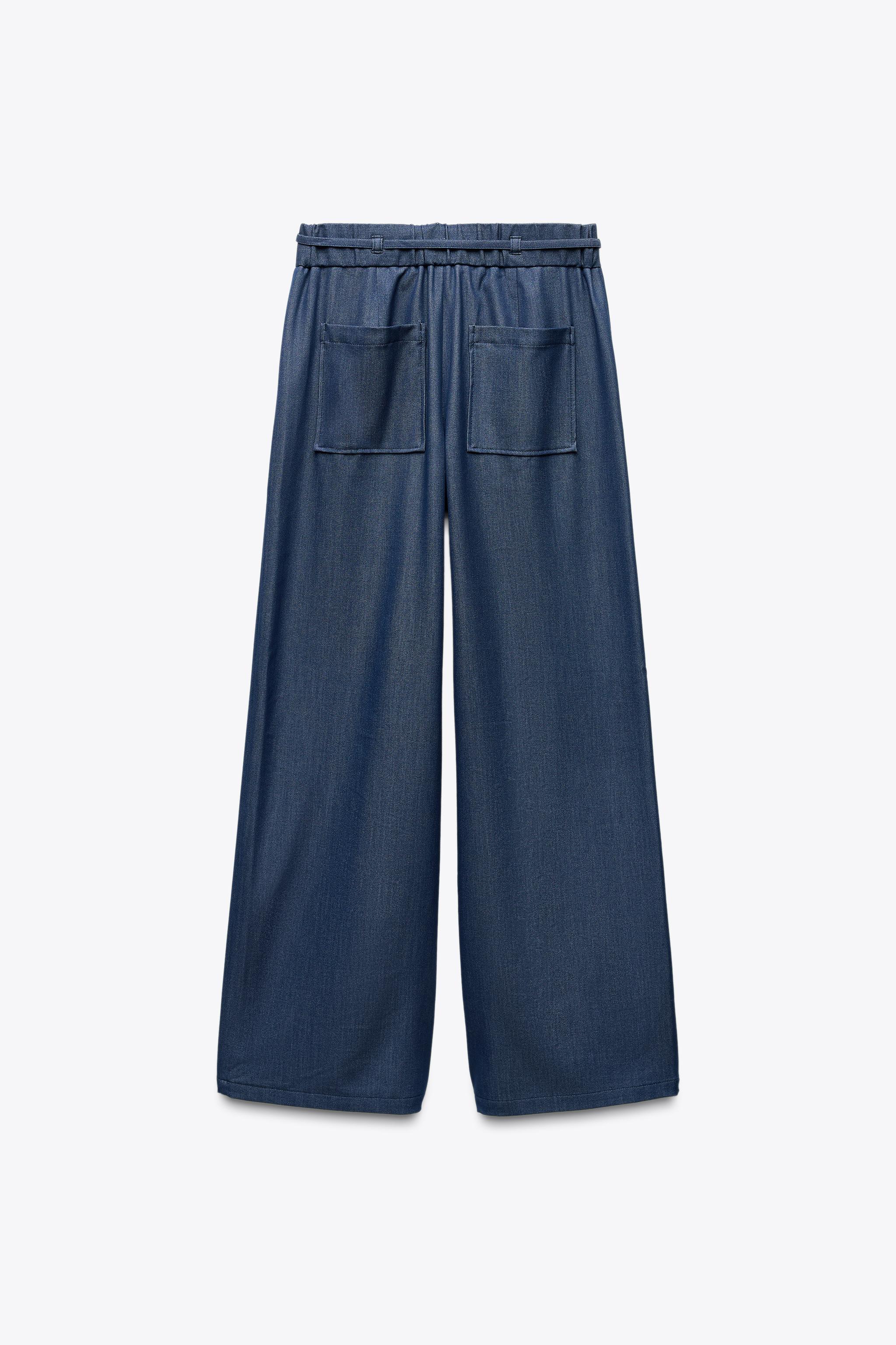 【ZARA】ゴムウエストバンド ワイドレッグ パンツ 4387/028/405 ゴムウエストバンド ワイドレッグ パンツ - インディゴブルー
