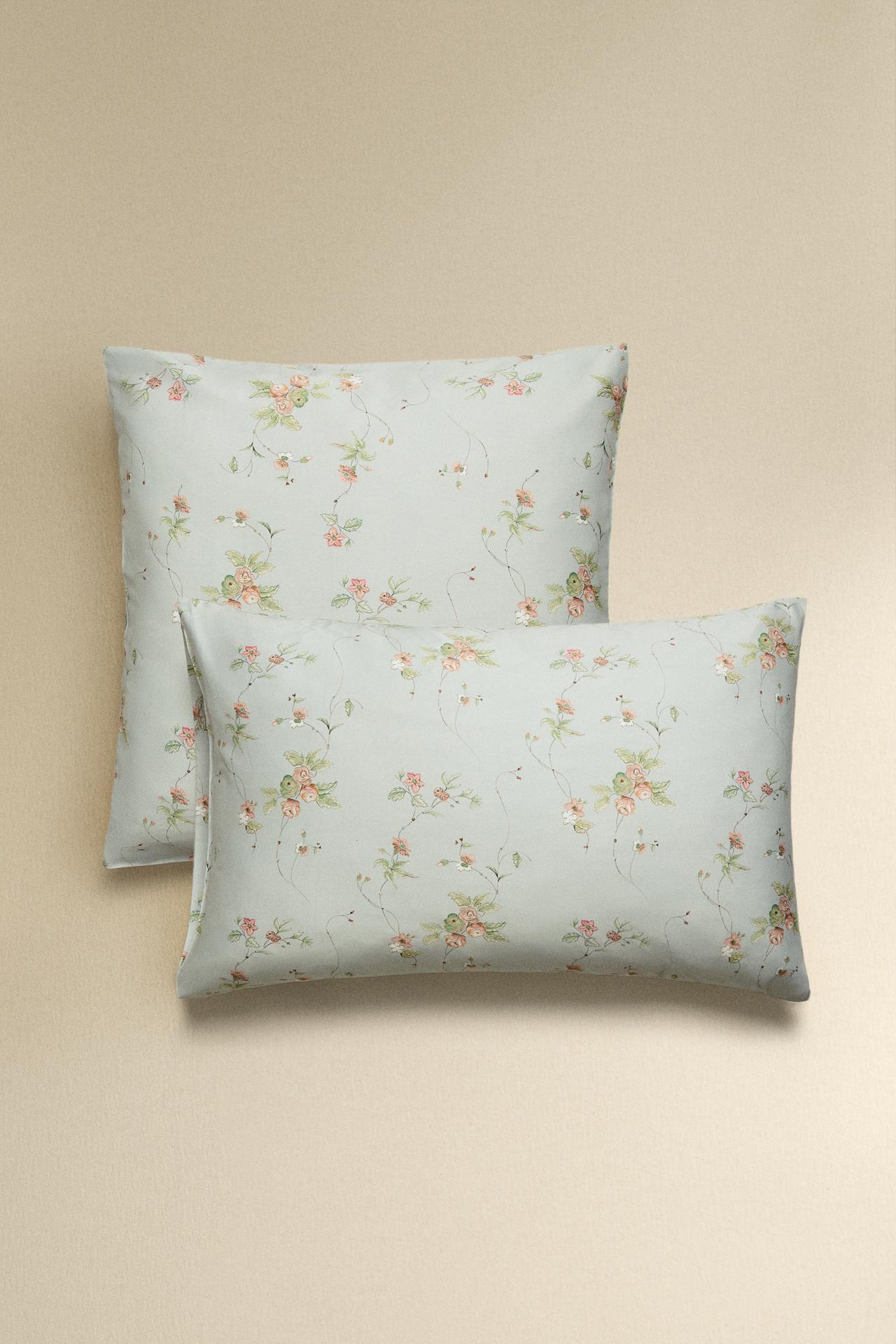 FLORAL BRANCH SATEEN PILLOWCASE (300 THREAD COUNT) — Blue / Green