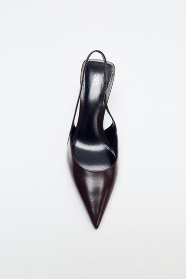 LEATHER SLINGBACK SHOES - Brown by Zara