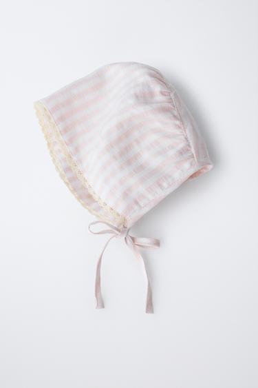 SEERSUCKER STRIPE LACE BONNET - Pale pink by Zara - Image 2