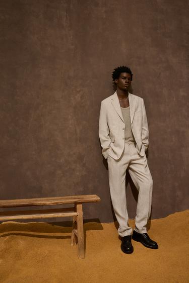QUẦN ÂU THEO BỘ SUIT 100% VẢI LINEN - Màu be nhạt từ Zara