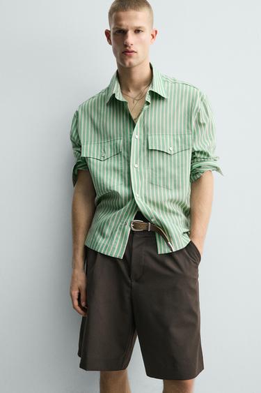 RELAXED FIT STRIPED SHIRT - Turquoise green by Zara - Image 4