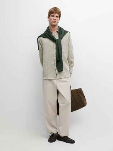 Zara Flowing linen shirt with pocket - Billiard green