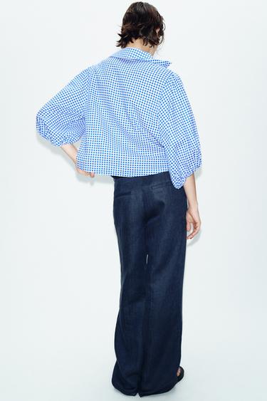 LINEN BLEND GINGHAM SHIRT - Ecru / Blue by Zara - Image 3