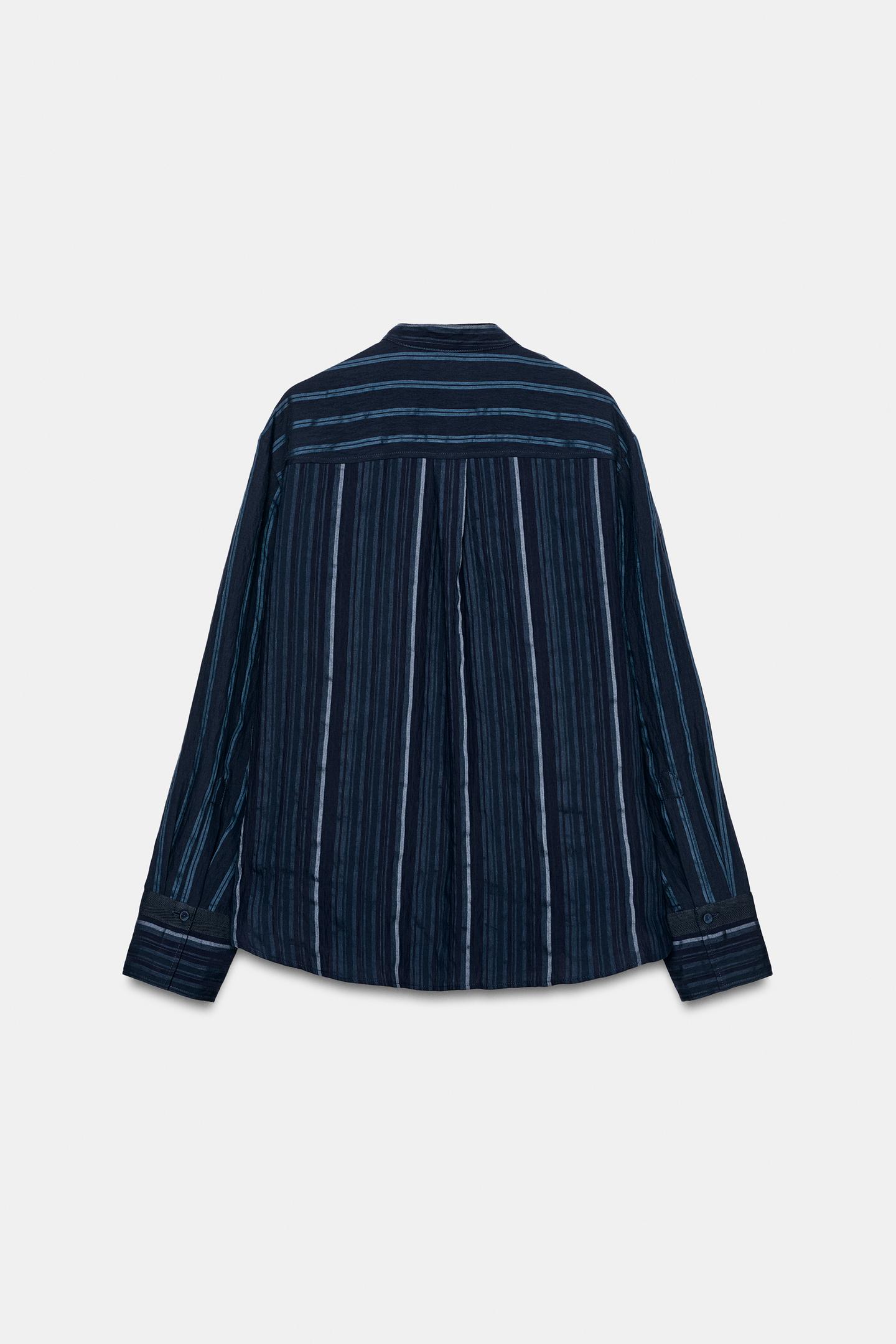 Женская рубашка Zara ZW Collection Striped Bib, цвет: Индиго — фото 7