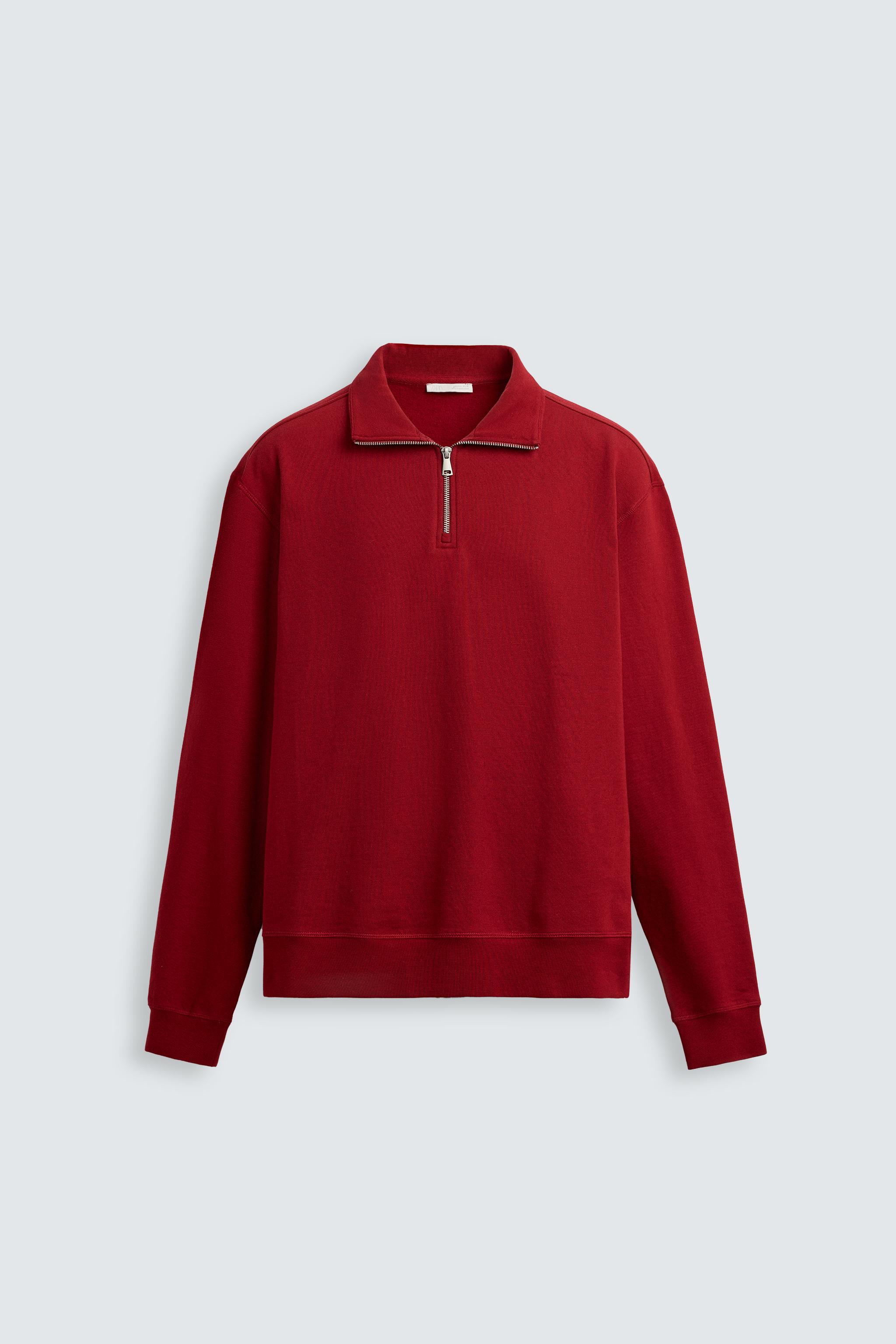 BASIC QUARTER-ZIP SWEATSHIRT - Red | ZARA United States