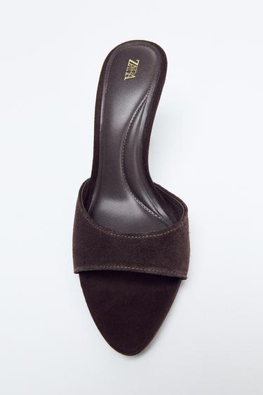 SPLIT SUEDE HEELED SANDALS - Brown by Zara