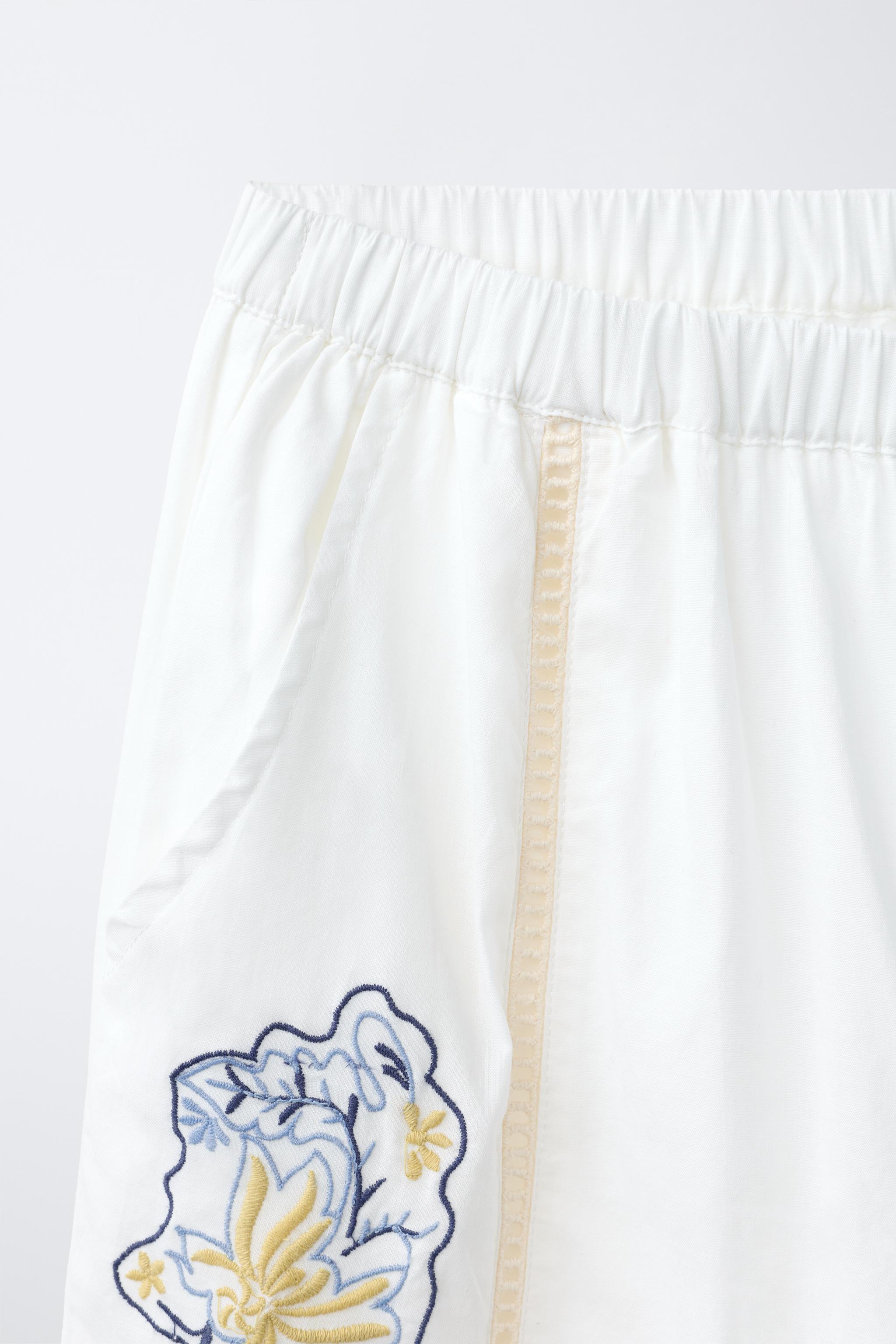 PATCHWORK EMBROIDERED STRAIGHT PANTS - Ecru | ZARA United States