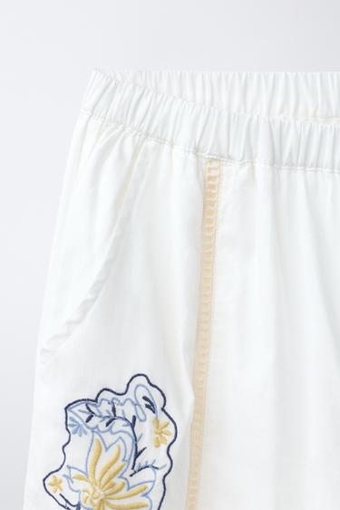 EMBROIDERED PATCHWORK STRAIGHT TROUSERS - Ecru by Zara - Image 2