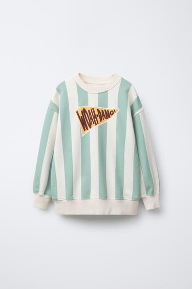 Zara KNITTED STRIPE PRINT SWEATSHIRT - Blue