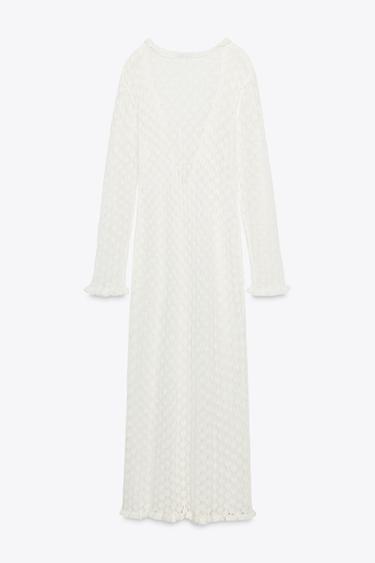 ROBE LONGUE EN MAILLE POINTELLE À VOLANTS - Blanc de Zara - Image 6