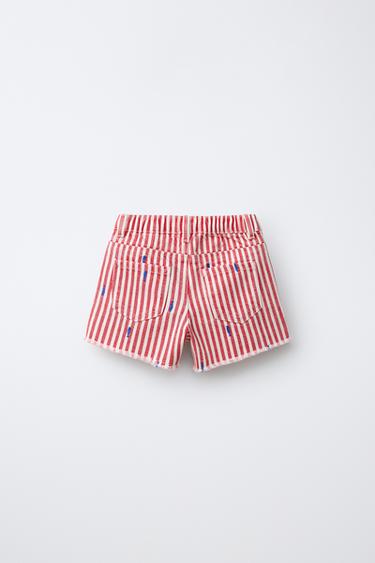 MOM FIT TWILL BERMUDA SHORTS WITH EMBROIDERED FISH CASA LAWA X ZARA KIDS - Red by Zara - Image 1
