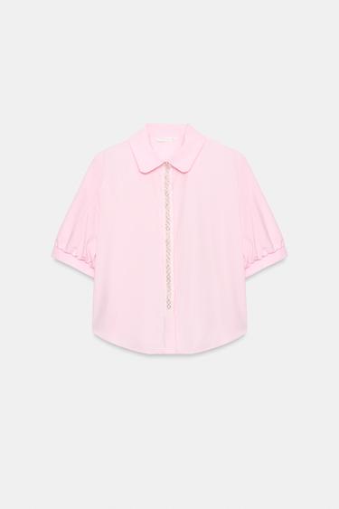 ПОПЛІНОВА СОРОЧКА З ПЕРЛИНАМИ - Рожевий Zara