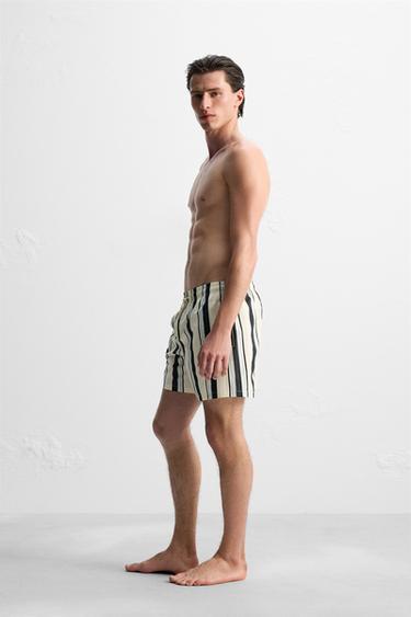 REGULAR STRIPED SWIMMING TRUNKS - Ecru by Zara - Image 3
