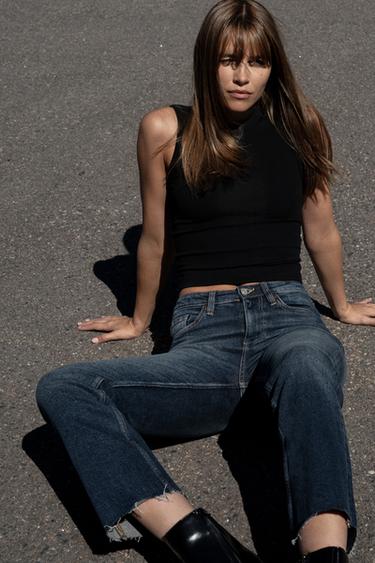TRF CROPPED HIGH-WAIST BELL BOTTOM JEANS - Navy blue by Zara - Image 0
