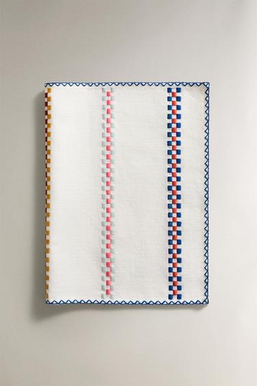 COTTON PLACEMAT WITH MULTICOLOURED BORDERS - White / Green by Zara