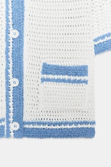 CUTWORK KNIT POLO - Ecru / Blue by Zara - Image 6