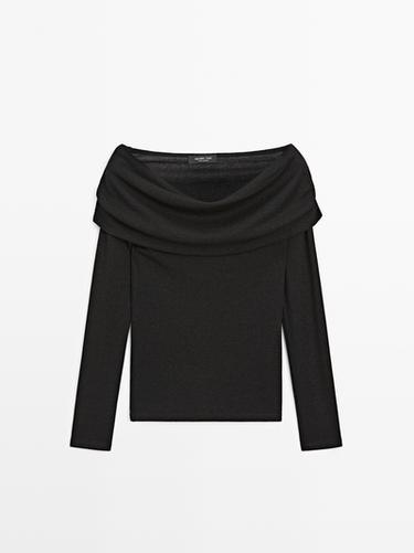 Camiseta canalé manga larga acabado metalizado - Negro de Zara