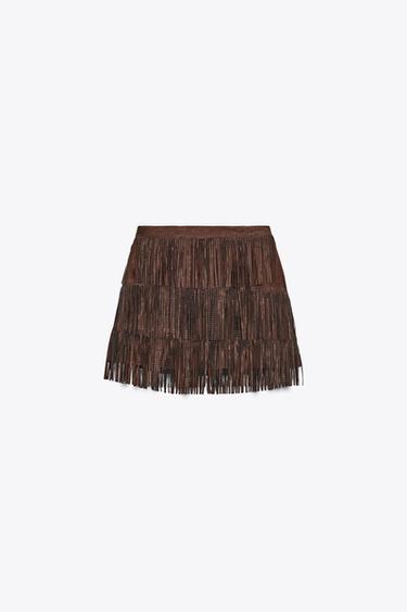 JUPE À FRANGES EFFET DAIM BRILLANT - Marron de Zara - Image 8