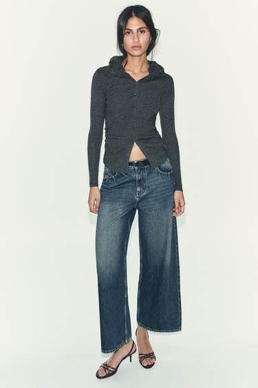 WOOL BLEND FLORAL CARDIGAN - Anthracite grey by Zara - Image 0