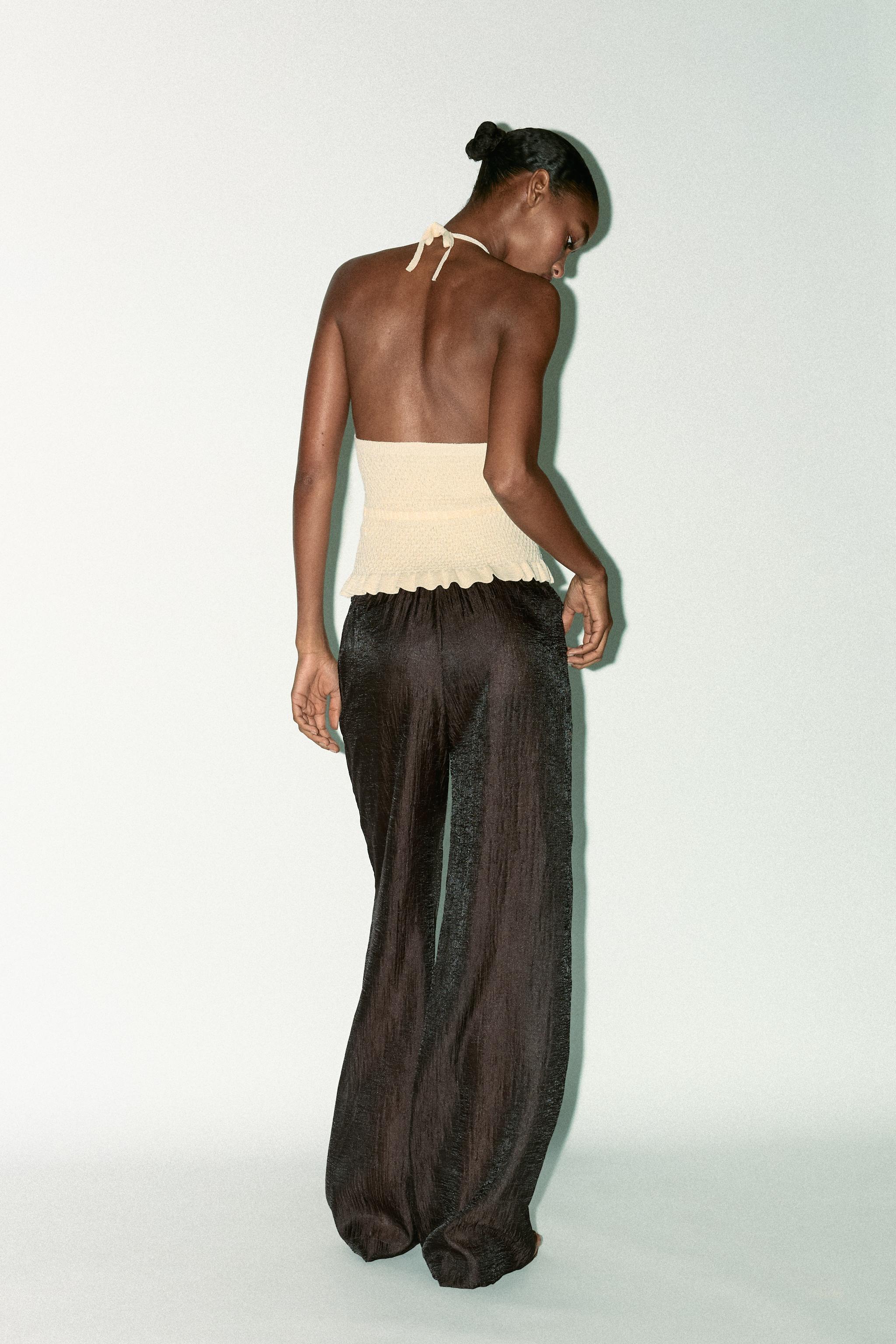 パンツ sheer pants WRINKLED SEMI-SHEER PANTS - Brown | ZARA United States