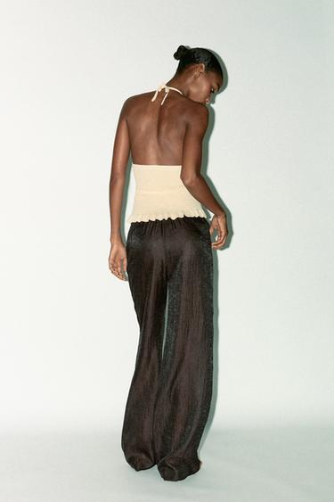 PANTALON SEMI-TRANSPARENT FROISSÉ - Marron de Zara - Image 3