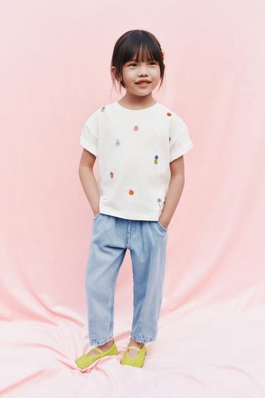 Zara 吊襠紙袋型心形口袋牛仔褲 - 淡藍色