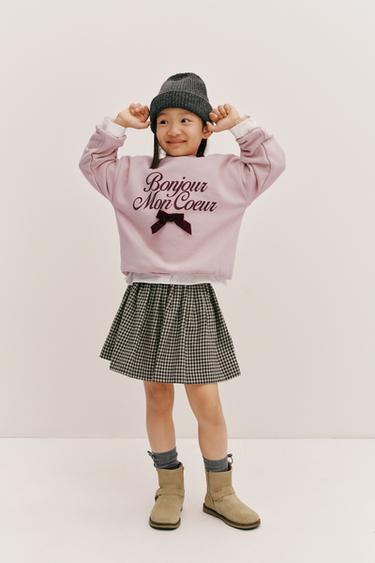 Zara 絲絨蝴蝶結運動衫 - 土灰粉紅色