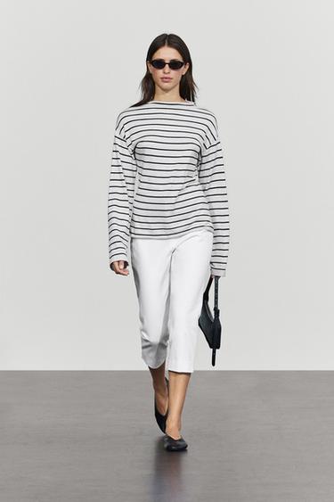 Zara 100% cotton striped knit sweater - Gray marl - Image 0
