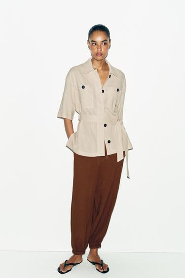 Zara ELASTIC WAISTBAND BLOOMER PANTS - Light brown