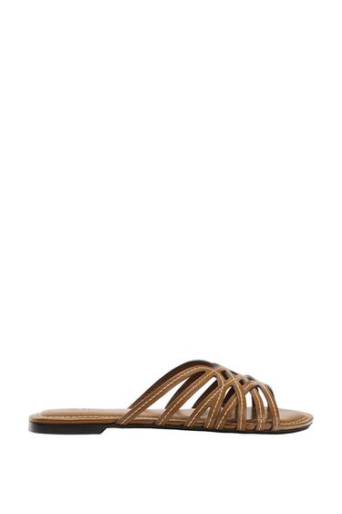 MULTI-STRAP FLAT SANDALS WITH TOPSTITCHING - Brown by Zara