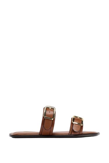 DOUBLE-STRAP FLAT SANDALS - Brown by Zara