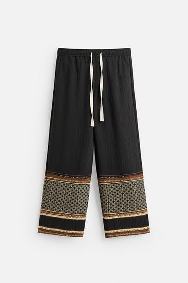 RELAXED FIT COLOR BLOCK BROEK - Zwart van Zara