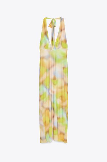 PRINTED TULLE HALTER MIDI DRESS - Multicoloured by Zara
